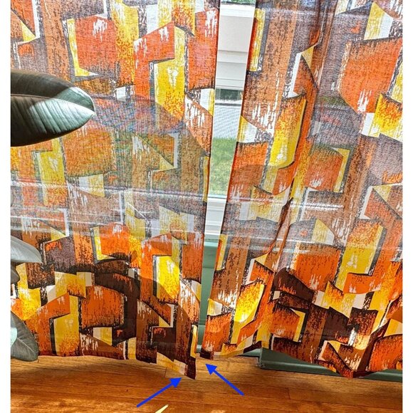 Vintage 60s curtain, orange, yellow, brown, groovy bold abstract print, for 1 - Picture 9 of 10